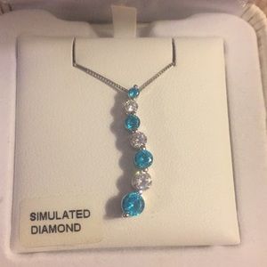 New Blue & white CZ sterling silver necklace